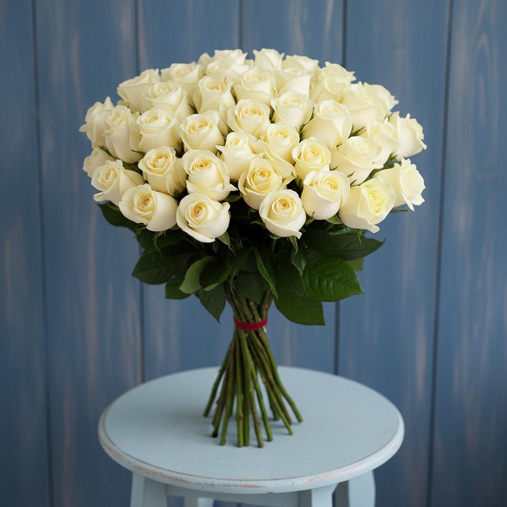 Букет 51 Белая роза Эдлесс Лав в Правдинске