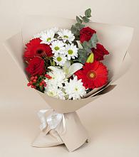 Букет цветов из:  Розы, Хризантемы, Герберы и Лилии в Правдинске