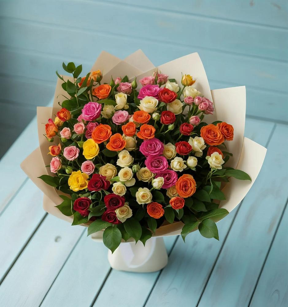 Букет Микс из разноцветных кустовых роз в Правдинске