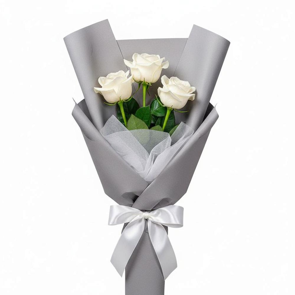Букет 3 белые розы в Правдинске